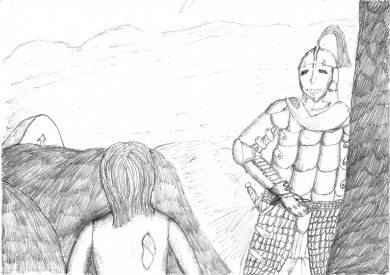 Рони испуганно вскрикнула, и возле неё неожиданно выросла фигура в чёрных доспехах.